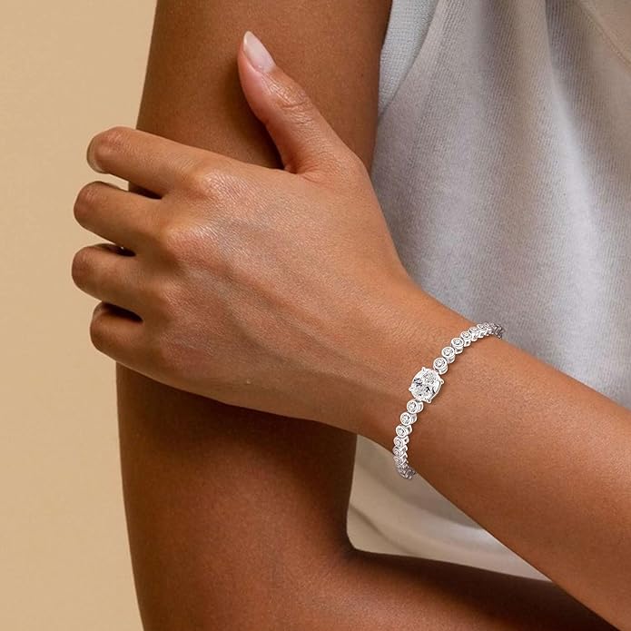 3CT Oval Moissanite Link Bracelet, 8x10mm Oval Cut D Color VVS1 925 Sterling Silver Adjustable Moissanite Bracelets for Women Mom Birthday Jewelry Gifts
