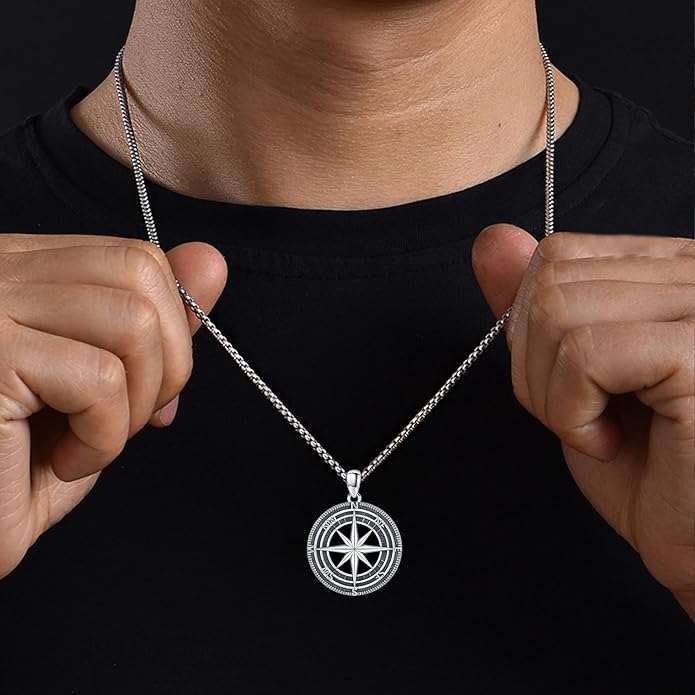 StoryEtain Compass Necklace for Women Men 925 Sterling Silver Travel Pendant Inspirational Graduation Jewelry Gift