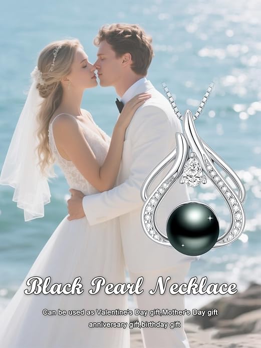 KANNSOAR Tahitian Black Pearl 18K White Gold Plated Sterling Silver Heart/Infinity/Four Leaf Clover Pendant Necklace Jewelry Gifts for Women Wife Mom Girlfriend Wedding Birthday Anniversary Christmas