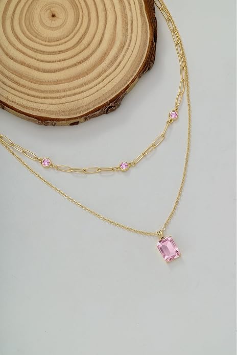 Gold Layered Pendant Necklaces for Women 14k Gold Plated Crystal Choker Necklace Paperclip Rhinestone Necklace Party Prom Jewelry