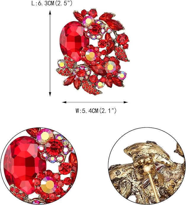 EVER FAITH Rhinestone Crystal Party Flower Leaf Vine Brooch