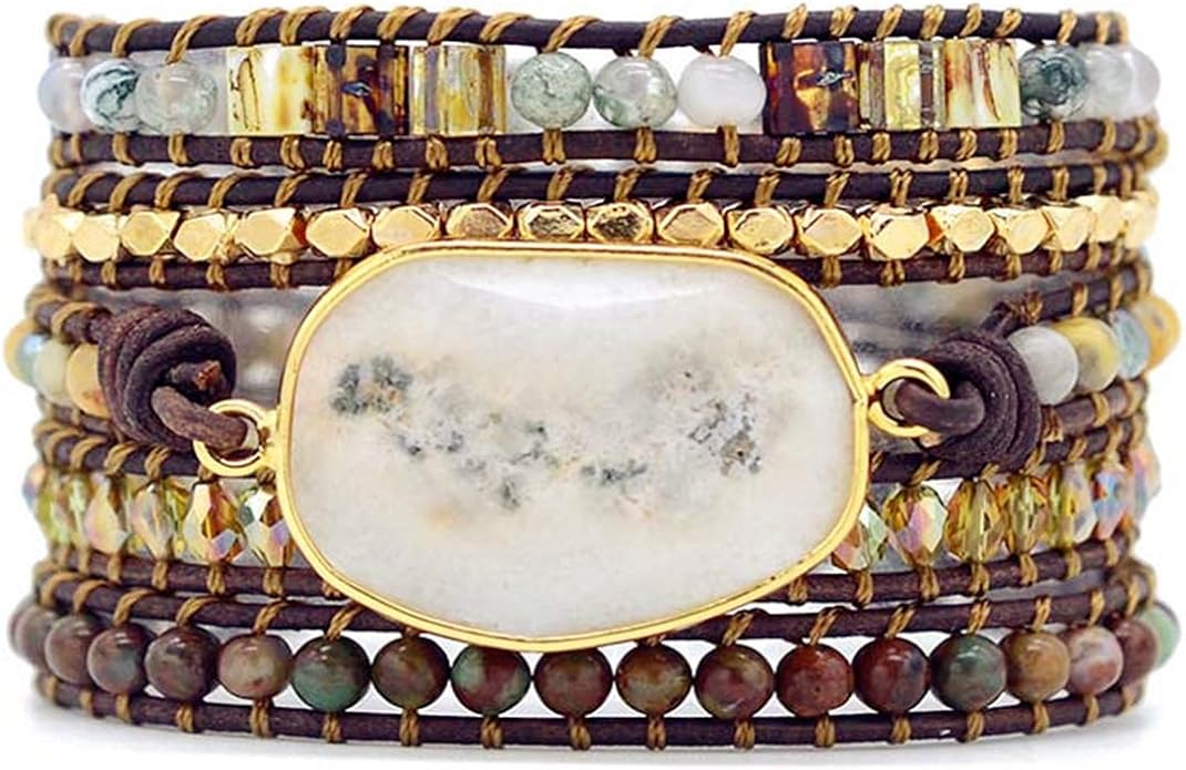 ZOSOJONA Boho Handmade Natural Stone Wrap Bracelets Turquoises Crystal Beads Bracelet Jewelry