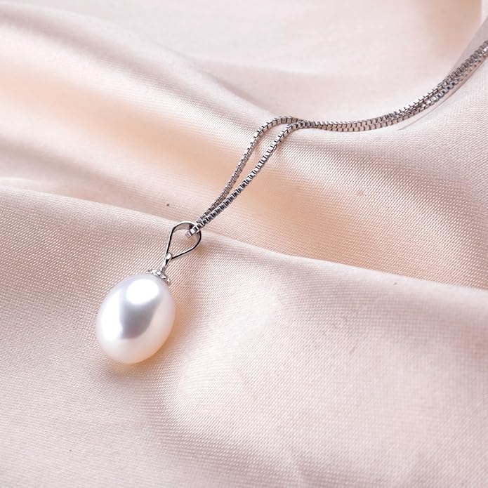 Pearl Jewelry Set For Women Pearl Pendant Necklace & Pearl Earrings with Sparkling Rhinestones 925 Sterling Silver Freshwater Pearl Drop Jewelry Set for Wedding Prom Gift