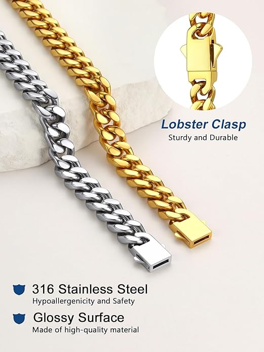 ChainsPro Chunky Cuban Link Chain Necklace for Women,Stainless Steel Silver/Gold Plated Thick Choker, 5/12/14mm Width,18" and 20" Punk Hip Hop Trendy Jewelry Gifts