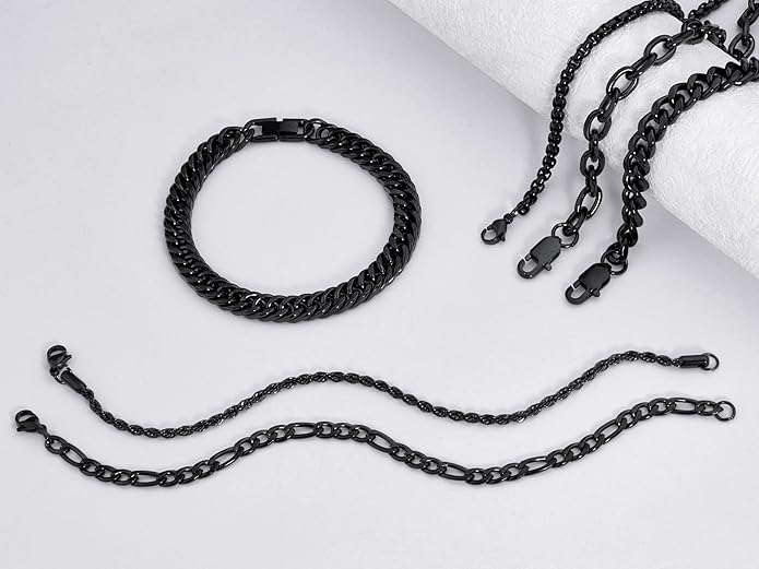 XIANNVXI 6pcs Stainless Steel Bracelets for Men Women Silver/Gold/Black Cuban Link Rope Paperclip Chain Bracelets Set 6.5/7/7.5/8.3/9 Inches Metal Bracelet Mens Fashion Accessories Jewelry Set