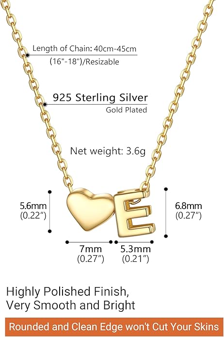 PROSILVER Initial Heart Necklace for Women, 925 Sterling Silver Tiny Heart Letter Necklace Siver, Gold Necklace, Come with Box