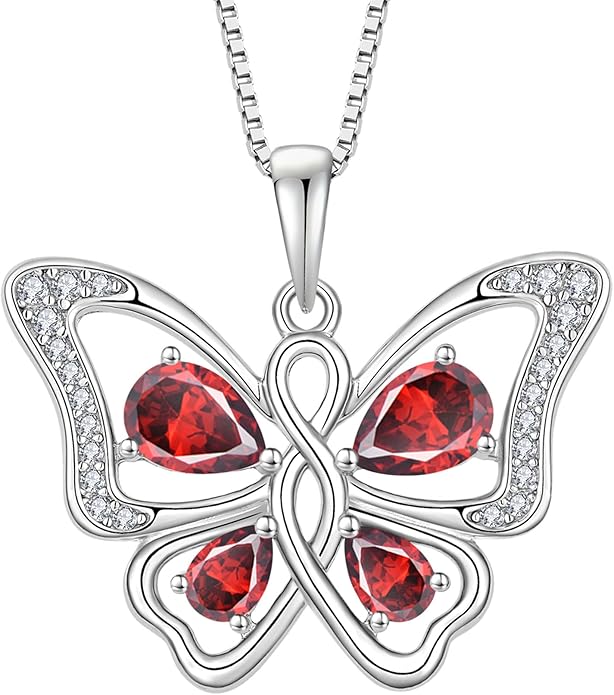 Butterfly Necklace 925 Sterling Silver Cubic Zirconia Birthstone Jewelry Gifts for Women Wife Mother