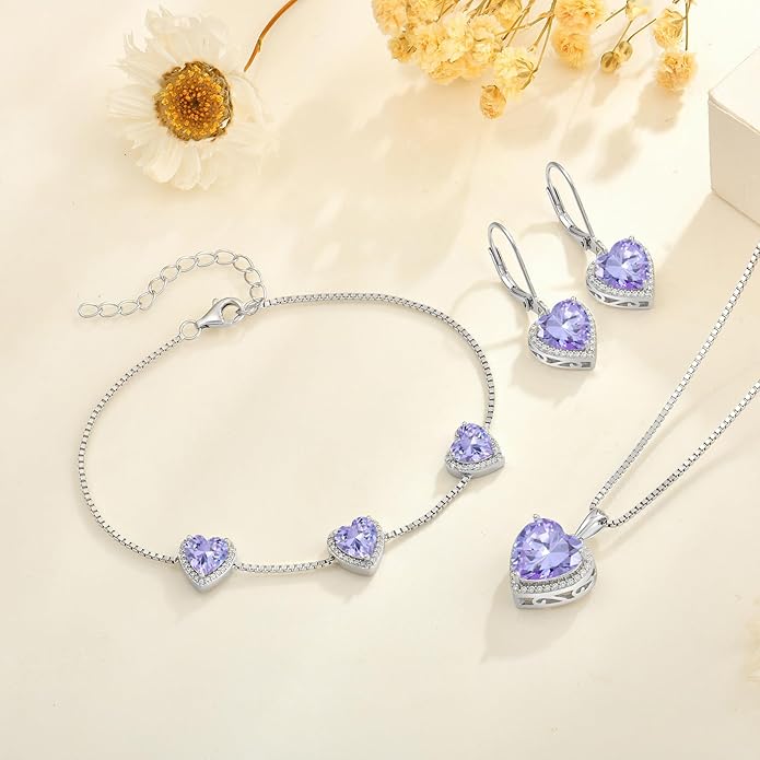 Love Heart Bracelet 925 Sterling Silver Halo Heart Birthstone Bracelet Jewelry Gifts for Women