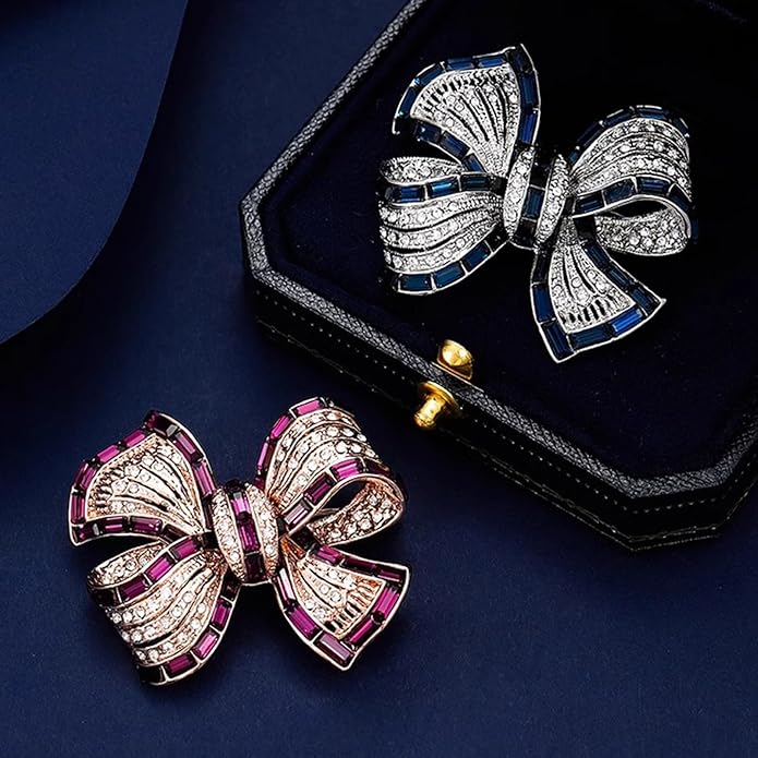 YeapYeap Bow Brooches for Women Girl - Austrian Rhinestone Scarf Pin for Ladies Wedding Bouquet Broach for Birthday, Christmas, Anniversary（Silver）