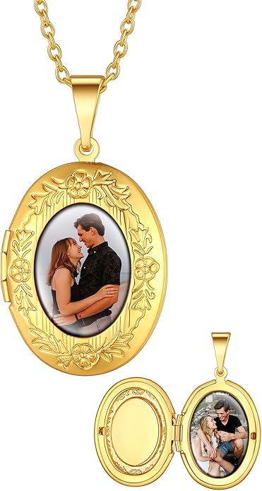 Supcare Locket Necklace That Holds Pictures-Engraved Photo Pendant Custom Jewellery Gifts for Men Women (with Jewellery Gift Box)