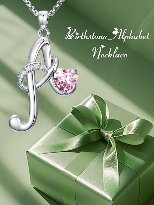 Christmas Gifts for Women Alphabet A to Z Initial Birthstone Pendant Necklaces for Women - 18k White Gold Plated Personalized Name Jewelry Valentine Mothers Day Birthday Gifts for Women Her Girlfriend