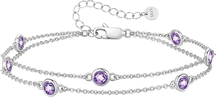 LOUISA SECRET Birthstone Bracelets for Women, 925 Sterling Silver Charm Link Double Strand Bracelet, Birthday Anniversary Christmas Jewelry Gifts for Wife Girlfriend Mother her…