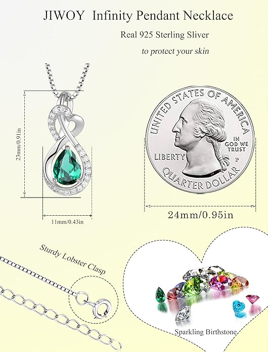 Infinity Necklace Birthstone Pendant 925 Sterling Silver Jewelry for Women