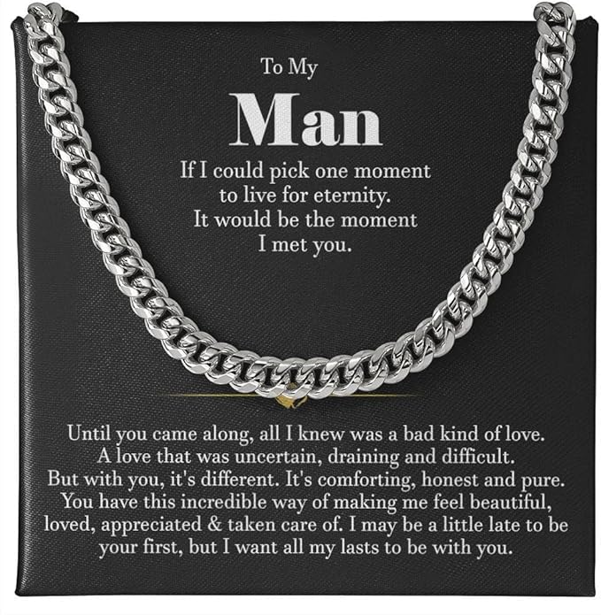 VIRAGIL To My Man Necklace Chain for Men, Silver Stainless Steel Chain Jewelry, Romantic Gift from Partner for Birthday Valentine or Everyday Wear with Meaning