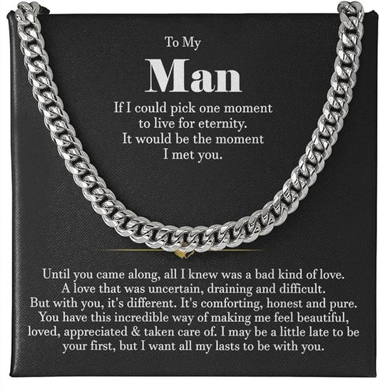 VIRAGIL To My Man Necklace Chain for Men, Silver Stainless Steel Chain Jewelry, Romantic Gift from Partner for Birthday Valentine or Everyday Wear with Meaning