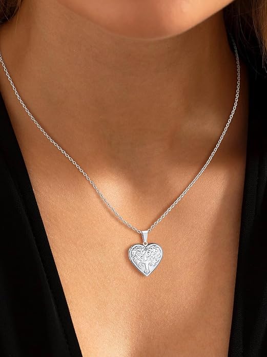 U7 Women Locket Necklace Platinum 14K Gold Photo Lockets that Hold Picture,Chain 20 Inch Personalized Gift Custom Love Heart Image Necklaces