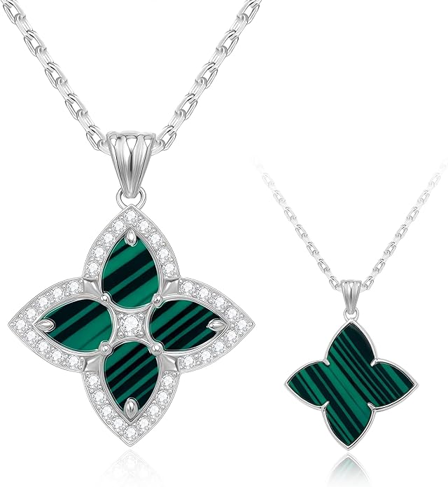 S925 Women's Sterling Silver Pendant Necklace - Classic Mother Pearl Four-Leaf Flower Necklace with Cubic Zircon, Hypoallergenic Fine Jewelry Gift