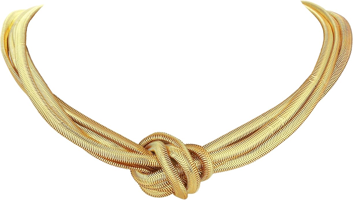 Chunky Gold Choker Necklace for Women, 14K Gold Plated Snake Chain Statement Necklace Triple Twsited Layered Choker Necklaces Jewelry Gifts