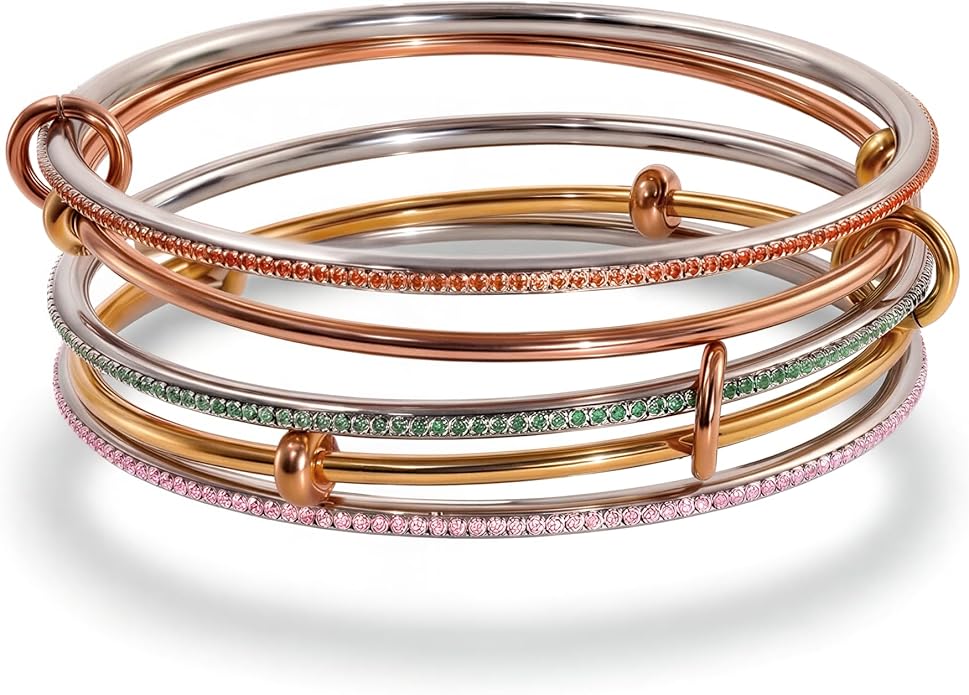 Musishiyu Gold Bracelets for Women Stacking Bangle - 18K Mixed Metal Tri-Color Rolling Interlocking Bands, Cubic Zirconia Fidget Anxiety Jewelry, Valentine's Galentine's Day Gifts (Love, Loyalty, Friendship)