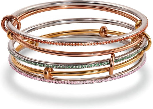 Musishiyu Gold Bracelets for Women Stacking Bangle - 18K Mixed Metal Tri-Color Rolling Interlocking Bands, Cubic Zirconia Fidget Anxiety Jewelry, Valentine's Galentine's Day Gifts (Love, Loyalty, Friendship)