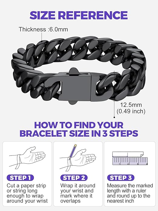 Richsteel 5/7/9/12mm Wide Miami Cuban Link Chain Bracelet for Men Women,Stainless Steel/Gold/Black Plated,7.4/8.2/9 Inch Length,Hip Hop Urban Street-wear Jewelry(Gift Wrapped)