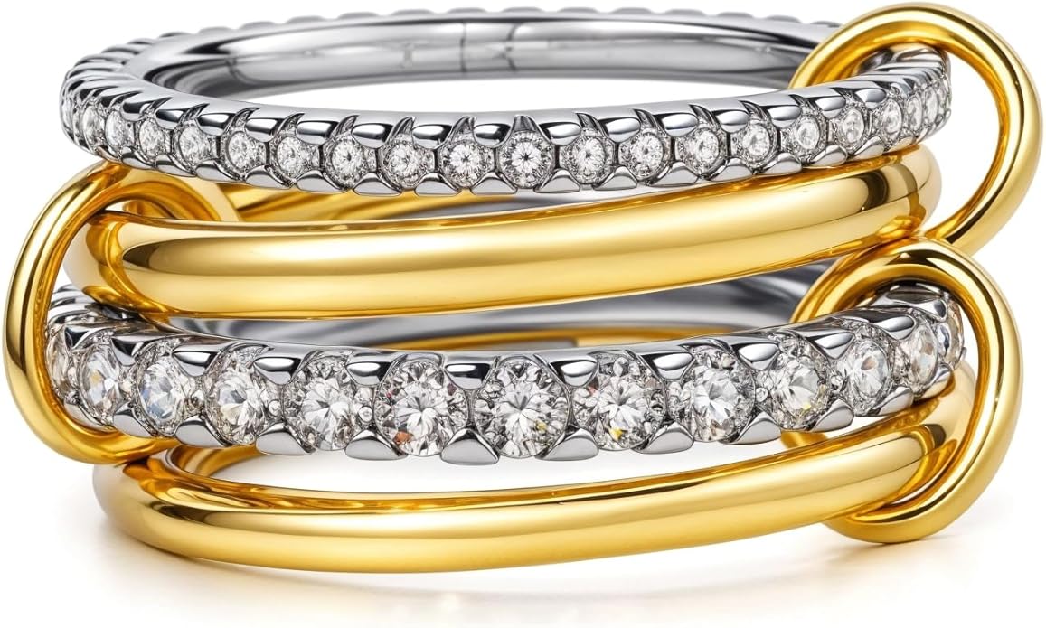 HOSICRON Gold Stackable Rings for Women Non Tarnish, Dainty Stackable 18k Gold Plated CZ Cubic Zirconia Rings, Gold Knuckle Women Rings Set