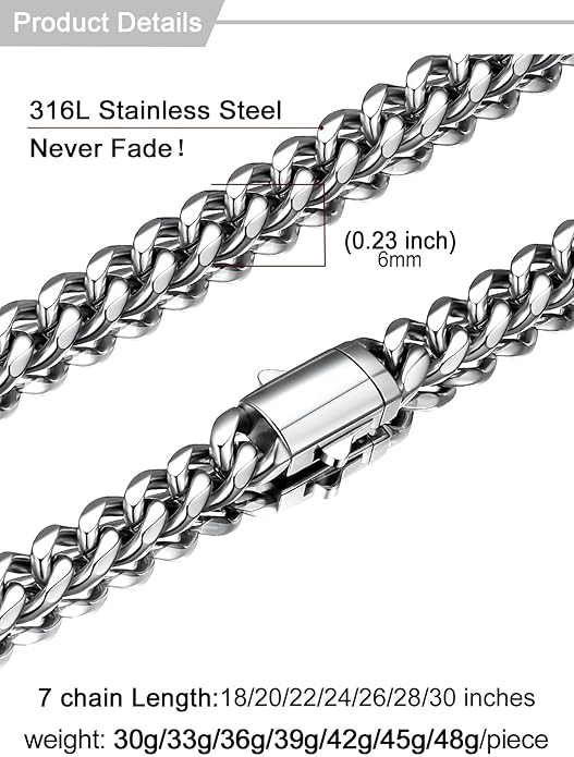 U7 Cuban Link Chain Necklace for Men, Stainless Steel/Black/Gold Mens Necklaces, Chunky Curb Chain Necklace in 6/9/12mm Width 18-30 Inches, Thick Choker Jewelry with Box Packed