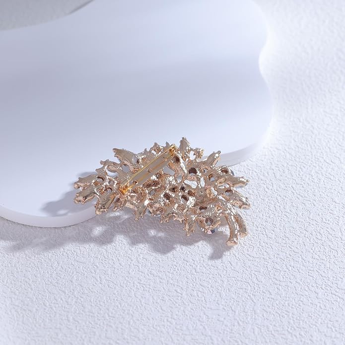 LAXPICOL Vintage Green Austrian Crystal Flower Leaf Bouquet Clusters Large Big Brooch Pin for Women Gold Tone