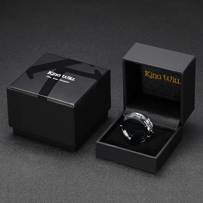 King Will Mens Tungsten Wedding Band with Cubic Zircon Inlay 7mm/8mm Flat Cut Comfort Fit Engagement Rings