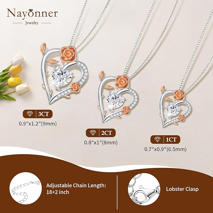 Moissanite Heart Necklaces for Women, 18K White Gold Plated 925 Sterling Silver 1-3CT Moissanite Pendant Jewelry Wedding Anniversary Birthday Christmas Gifts for Wife Mom Girlfriend Sister Grandma