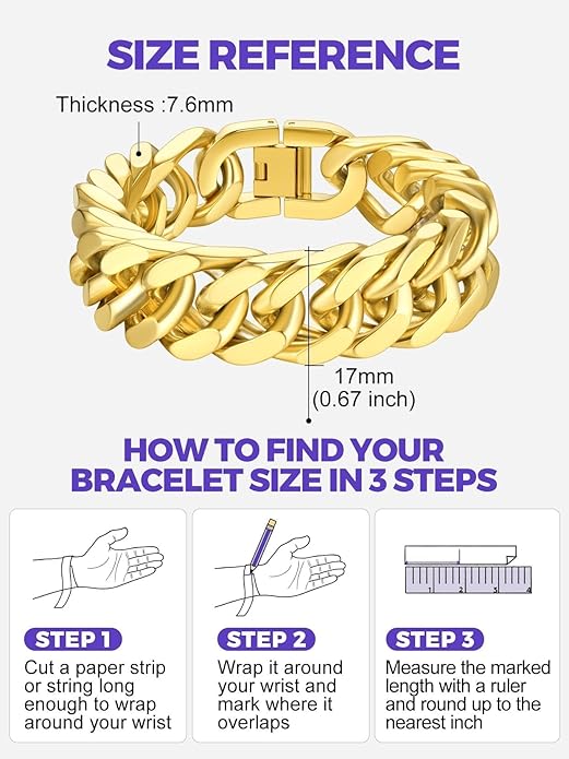 Richsteel Cuban Link Chain Bracelets 8/12/17mm Width Stainless Steel Chain Wrist Bracelets for Men, 7.4/8.2/9 Inch Length Classic Jewelry for Christmas/Valentine's Day/Birthday