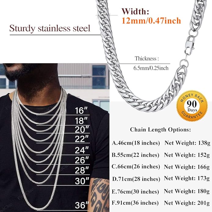 FindChic Men Curb Chain Necklace 18K Gold Plated/Stainless Steel/Black Chunky Double Tight Cuban Link Hip Hop Neck Chains for Men Boys 3.5MM/5MM/6MM/7MM/9MM/12MM 14''-30'' 8 Length Options (Send Gift Box)