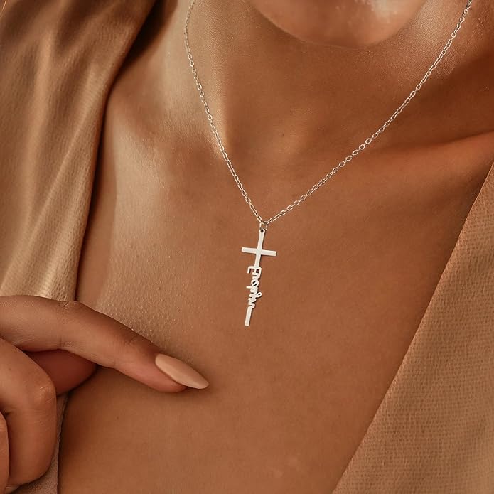 Cross Necklace for Women 14K Gold Silver Plated Dainty Small Cross Pendant Choker Simple Trendy Cute Cross Charm Chain Necklace Easter Basket Stuffers Baptism Religious Faith Jewelry Gift