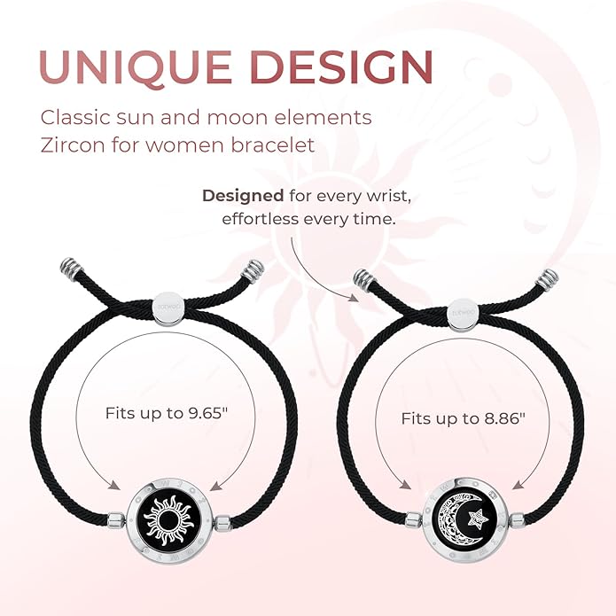 TOTWOO Long Distance Touch Bracelets for Couples, Smart Light & Vibration Love Jewelry, Long Distance Valentines Day Gifts for Him Her Women Men, One-to-One Bluetooth Pairing via App