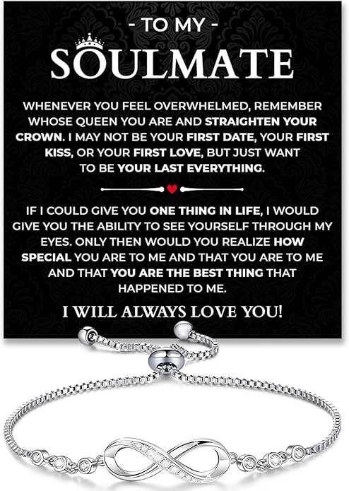 To My Soulmate Bracelet, Soulmate Bracelet For Women, Soulmate's Jewelry Gift From Boyfriend Husband Friend With Message Card And Box Meaning, Valentine Gifts For Her, Birthday Christmas Gifts