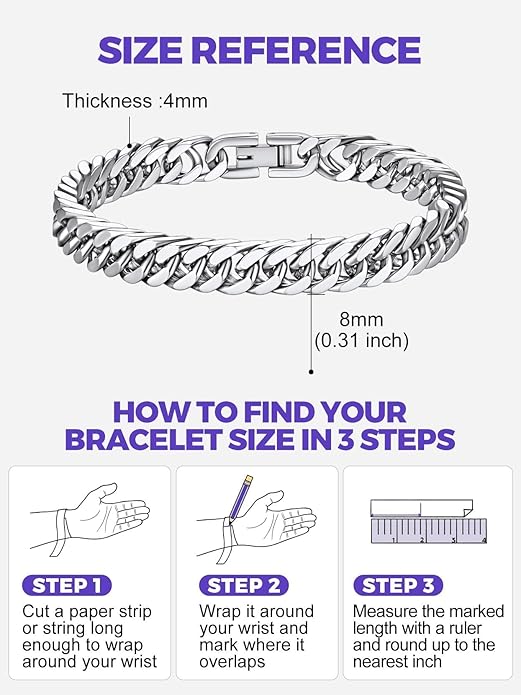 Richsteel Cuban Link Chain Bracelets 8/12/17mm Width Stainless Steel Chain Wrist Bracelets for Men, 7.4/8.2/9 Inch Length Classic Jewelry for Christmas/Valentine's Day/Birthday