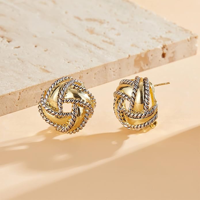 Two Tone Earrings for Women Gold and Silver Crossover Half Hoop Statement Earring Designer Stud Earrings