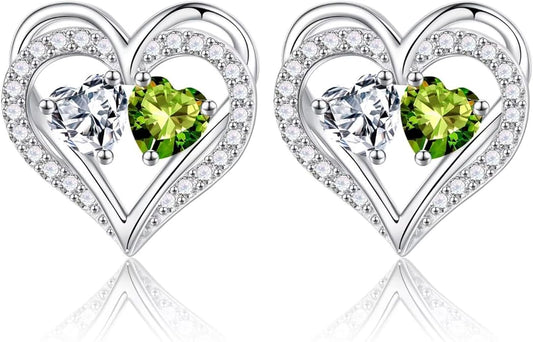 Iefil Birthstone Earrings for Women - 925 Sterling Silver Heart Earrings Anniversary Birthday Gifts for Women Wife Girlfriend Mom
