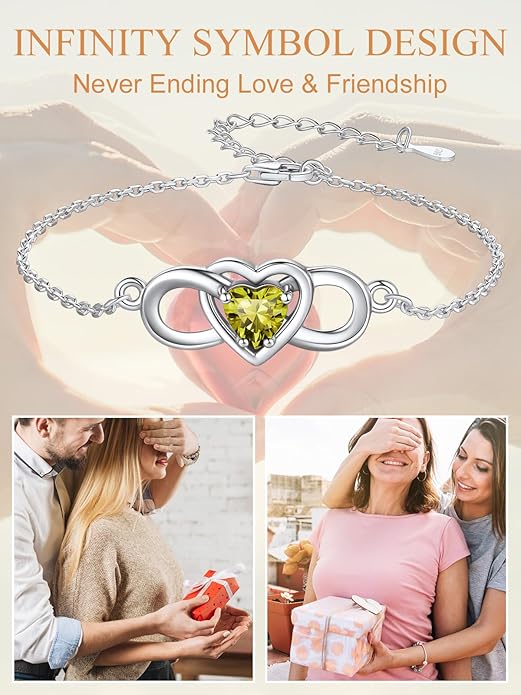 Custom4U Personalized Infinity Love Symbol Link Bracelets for Women 925 Sterling Silver Birthstone Bracelet Adjustable Engraved Chain Christmas Mother's Day Birthday Jewelry Gifts for Mom Her