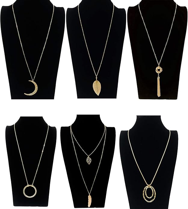 10Pcs Long Pendant Necklace Simple Moon Bar Three Triangle Tassel Lock Sweater Y Shape Punk Chain Choker Necklace for Women Men Gold Silver Plated