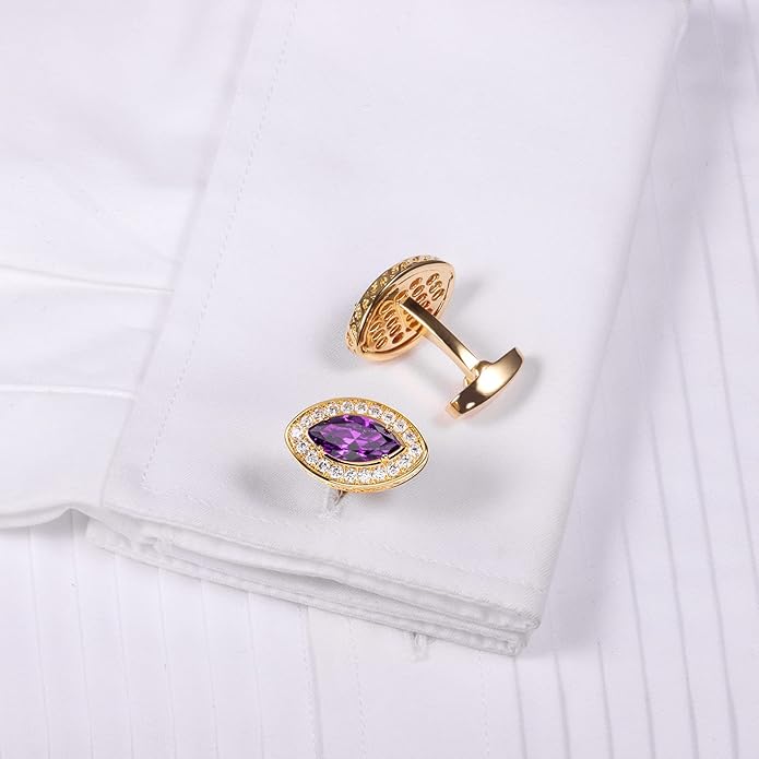 HAWSON Cufflinks for Men, Gold Diamond Crystal Cufflinks for Groom Husband Personalized Gifts, Mens Formal Wedding Business Cufflinks, Luxurious Gorgeous Cuff Links French Shirt Accessories