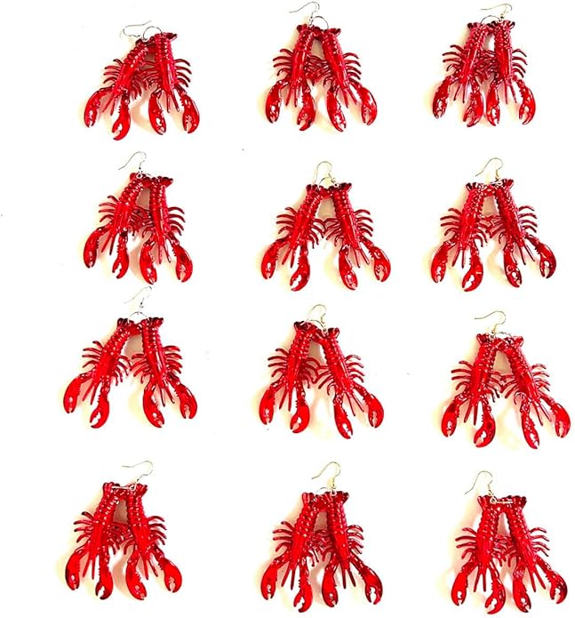 12 Pcs Mardi Gras Red Carwfish Earring Pendant Decoration Mini Beach Lobster Pendant Earrings Gift