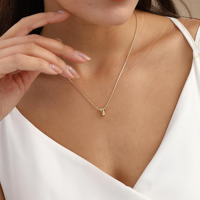 Bubble Gold Letter Necklace for Women, 14k Gold Plated Balloon Initial Necklace, Dainty Gold Necklace for Women, Personalized Bubble Pendant Name Necklace, Fashion Accessories Trendy Jewelry