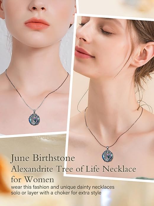 TOUPOP Christmas Gifts Tree of Life Birthstone Necklace 925 Sterling Silver Pendant Austrian Crystal Jewelry Anniversary Birthday Gifts for Women Mom Her Wife