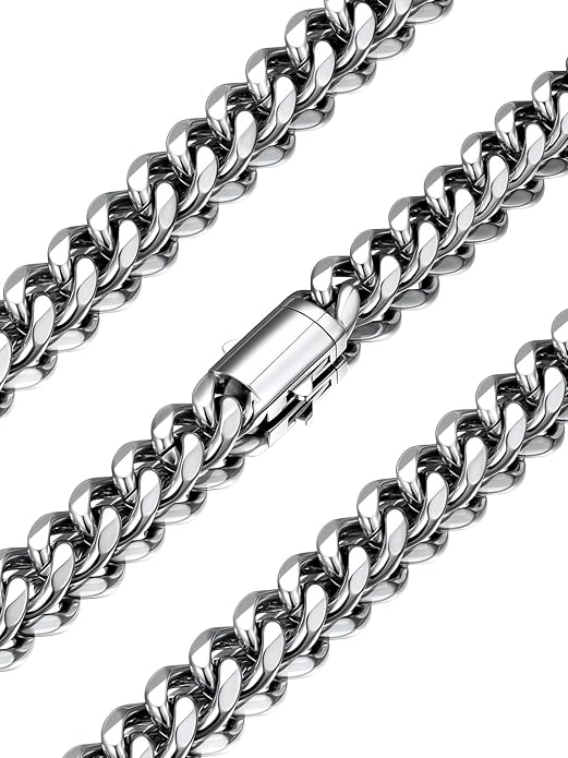 U7 Cuban Link Chain Necklace for Men, Stainless Steel/Black/Gold Mens Necklaces, Chunky Curb Chain Necklace in 6/9/12mm Width 18-30 Inches, Thick Choker Jewelry with Box Packed