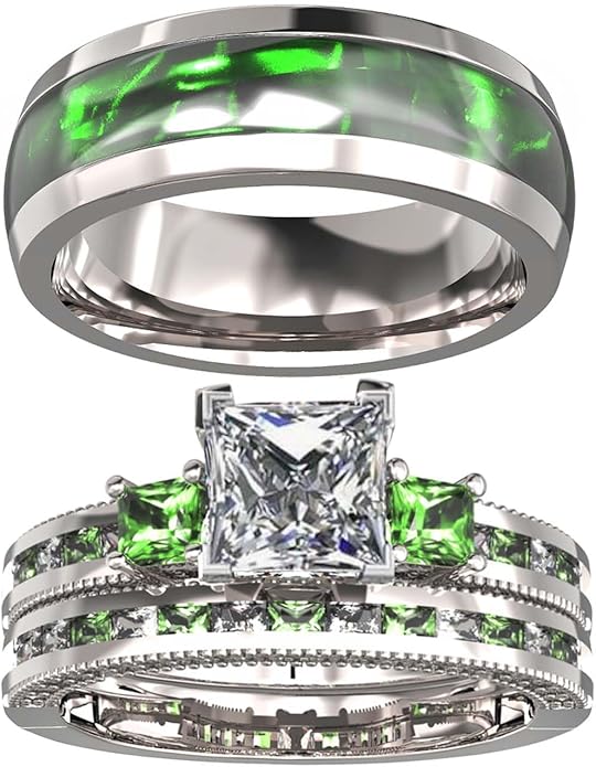 TWO RINGS Wedding Ring Sets His And Hers Promise Ring Couples Bridal Sets Women 925 Sterling Silver square Cz Man Stainless Steel Brushed Finished Wedding Bands