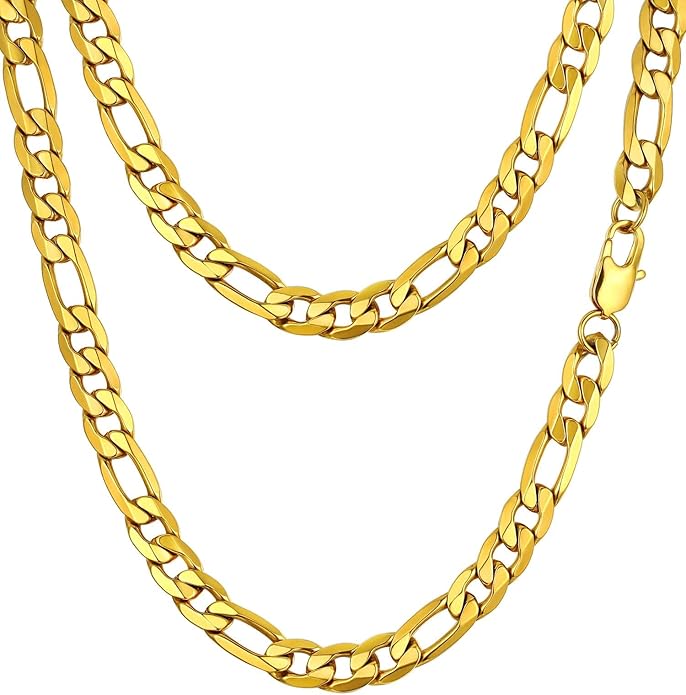 PROSTEEL 316L Stainless Steel Figaro Cuban Chain Necklace for Men, Black/18K Real Gold Plated, 4/5/6/7.5/9/10/13mm, 14inch-30inch, Come with Box
