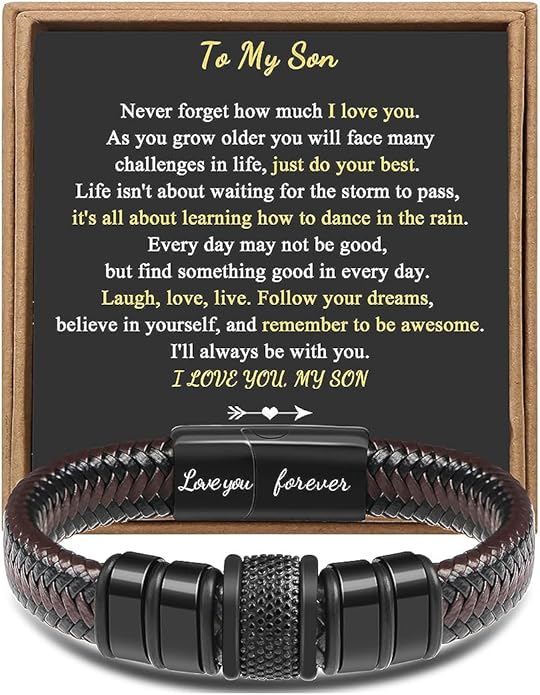 𝐆𝐢𝐟𝐭 𝐟𝐨𝐫 𝐌𝐞𝐧 Braided 𝐋𝐞𝐚𝐭𝐡𝐞𝐫 𝐁𝐫𝐚𝐜𝐞𝐥𝐞𝐭 for Men Dad Husband Boyfriend Son Grandson Brother Stainless Steel Clasp Engraved with Love You Forever Jewelry Birthday Gift 7.5 8.5 9 Inch