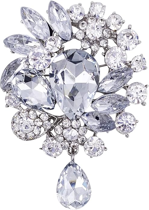 LAXPICOL Vintage Wedding Bridal Big Blue Crystal Rhinestone Tear drop Brooch Pin for Women