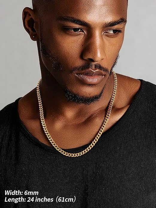 FindChic Cuban Link Chain for Men, 6/9/12mm Necklace Chain, Black/Gold Plated/Stainless Steel Necklace, Hypoallergenic & Tarnish-Proof Men's Jewelry Hip Hop Accessories, 18-30" Length Options